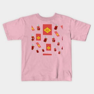 3d rendered rabbit wearing red cheongsam and red angpao envelope seamless pattern perfect for background or wallpaper. Translation : Happiness Kids T-Shirt